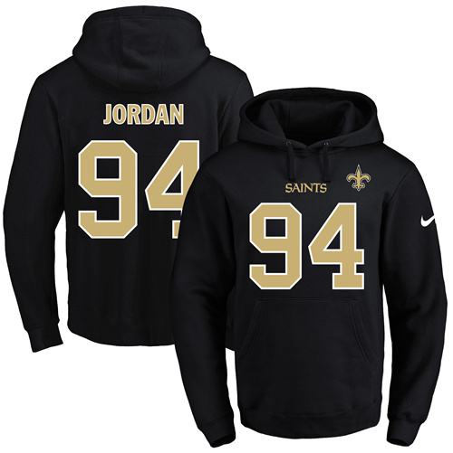 Nike Saints #94 Cameron Jordan Black Name & Number Pullover NFL Hoodie - Click Image to Close